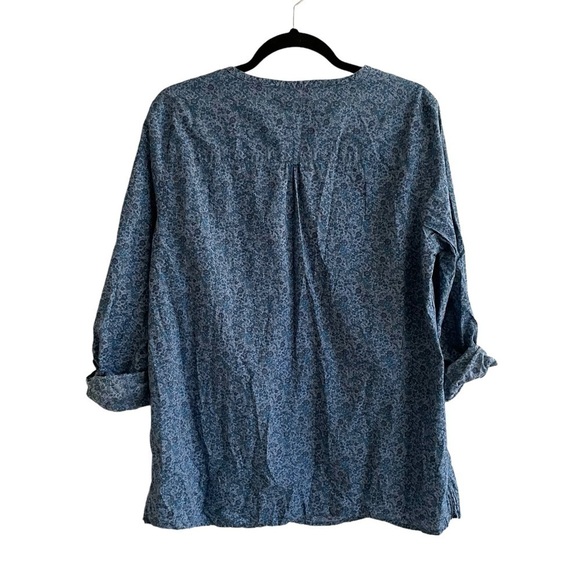 LIBERTY ART FABRICS Blue Cotton Floral Print Popover Blouse L - Picture 2 of 5